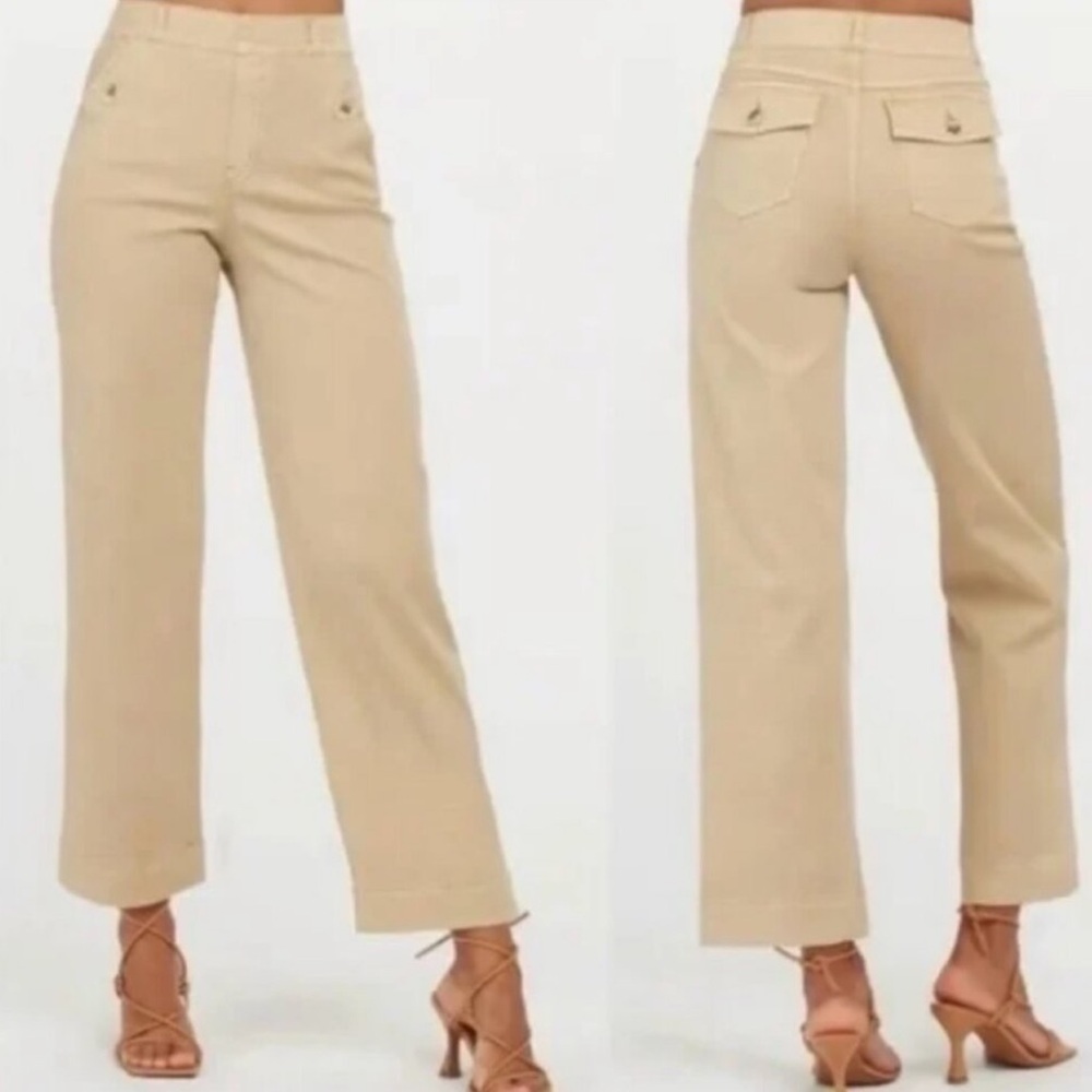 SPANX Pants Stretch Twill Cropped Wide Leg Almond Color 20312R - Size Medium